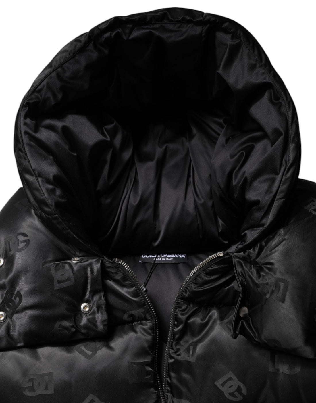 Dolce & Gabbana Black Padded Puffer Hooded Full Zip Cropped Jacket