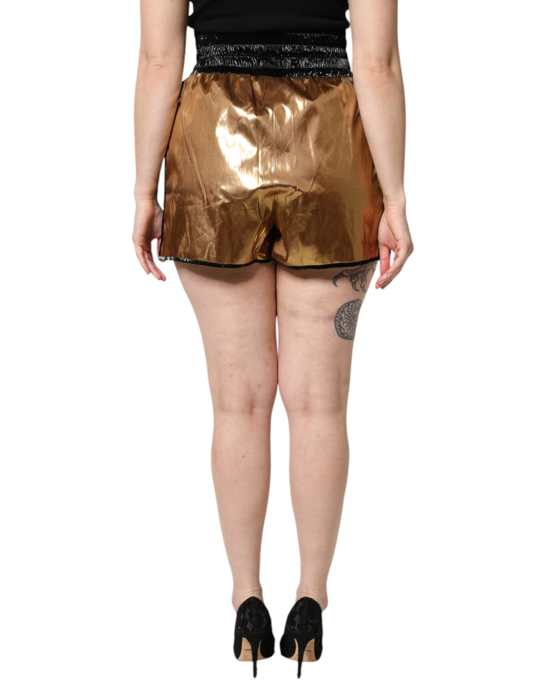 Dolce & Gabbana Metallic Gold High Waist Women Hotpants Short