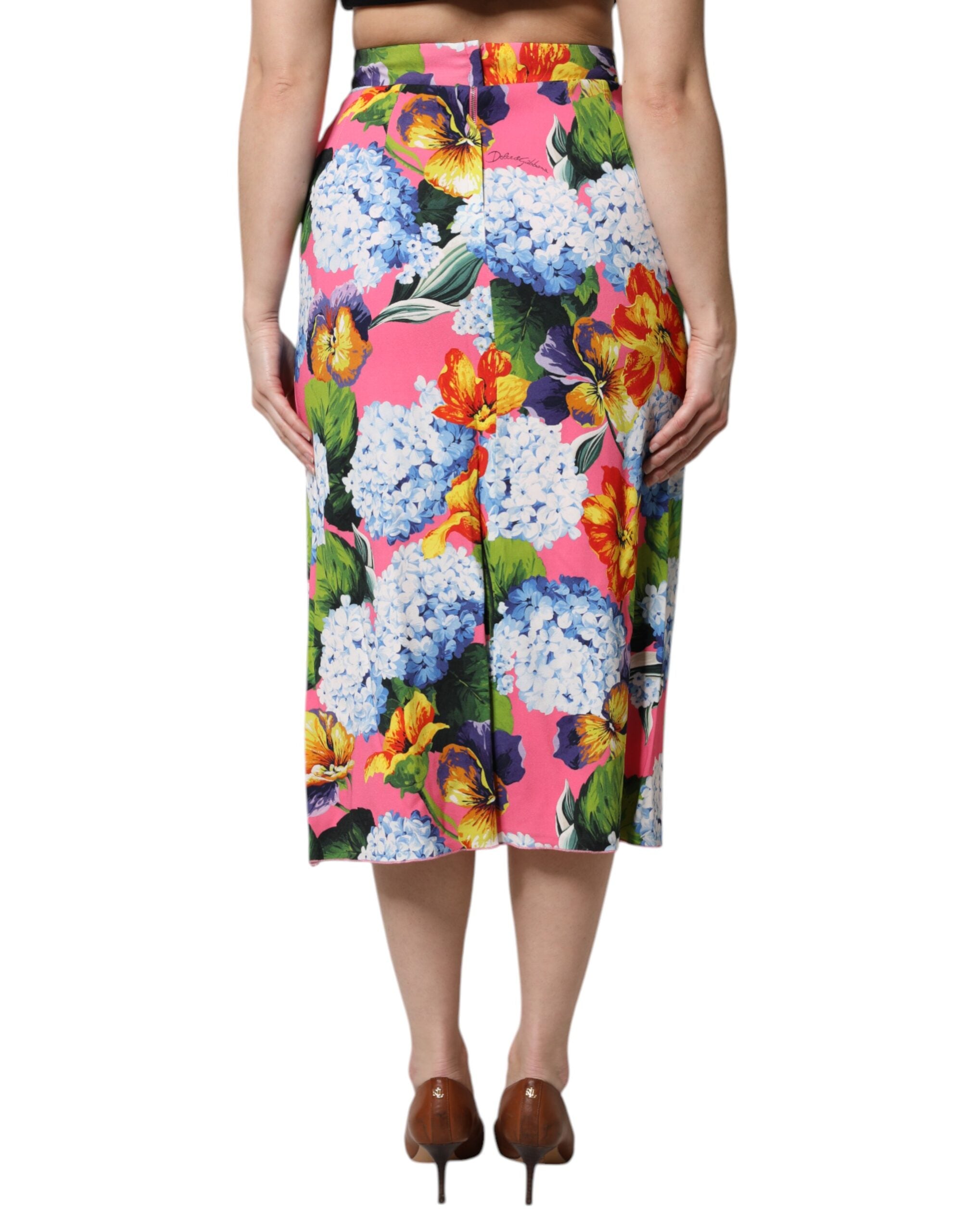Dolce & Gabbana Multicolor Floral Print High Waist Midi Skirt