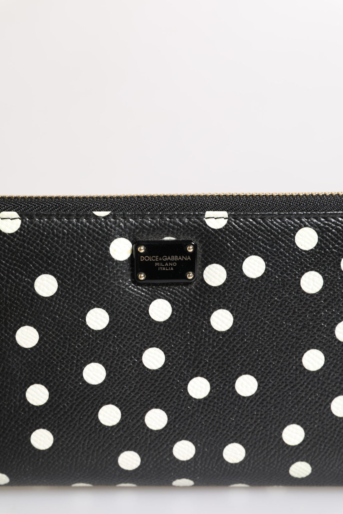 Dolce & Gabbana Black White Dotted Leather Zip Around Continental Wallet