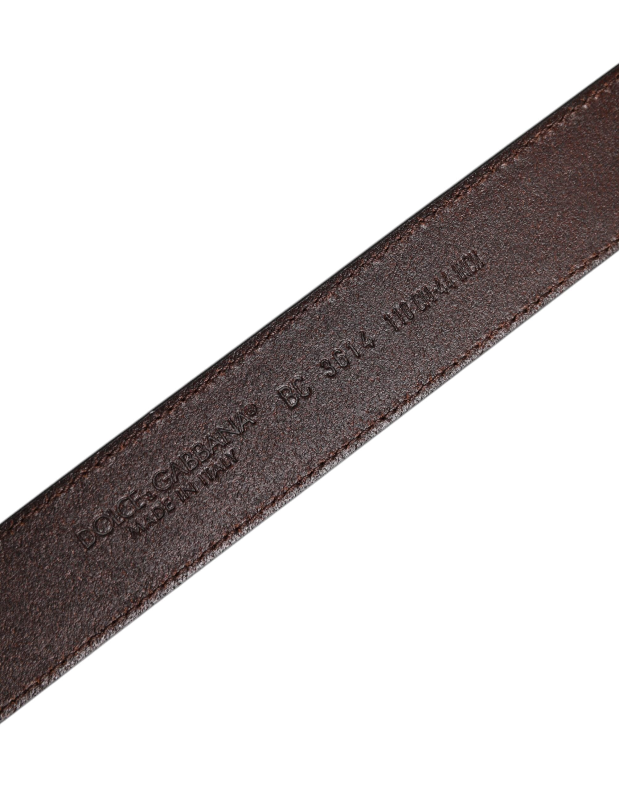 Dolce & Gabbana Brown Leather Silver Metal Buckle Belt