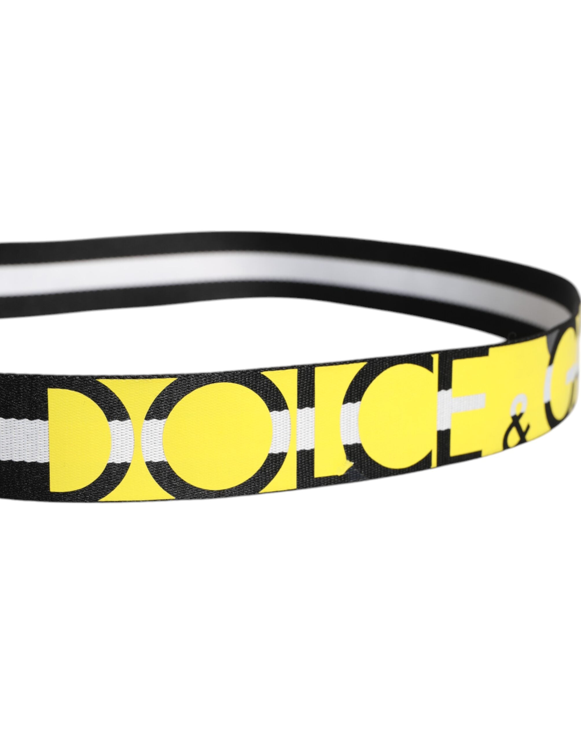 Dolce & Gabbana Black Yellow Logo Striped Metal Buckle Belt