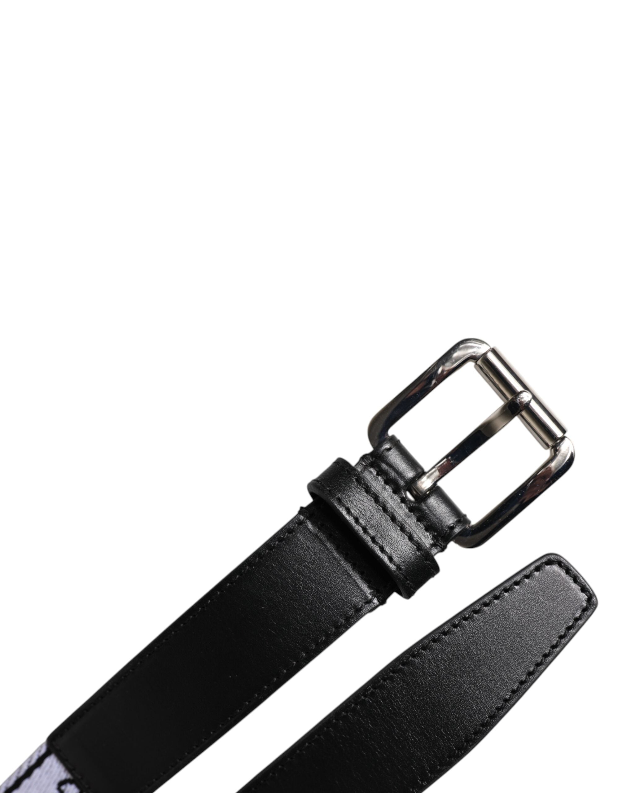 Dolce & Gabbana Black White Printed Metal Logo Buckle Belt