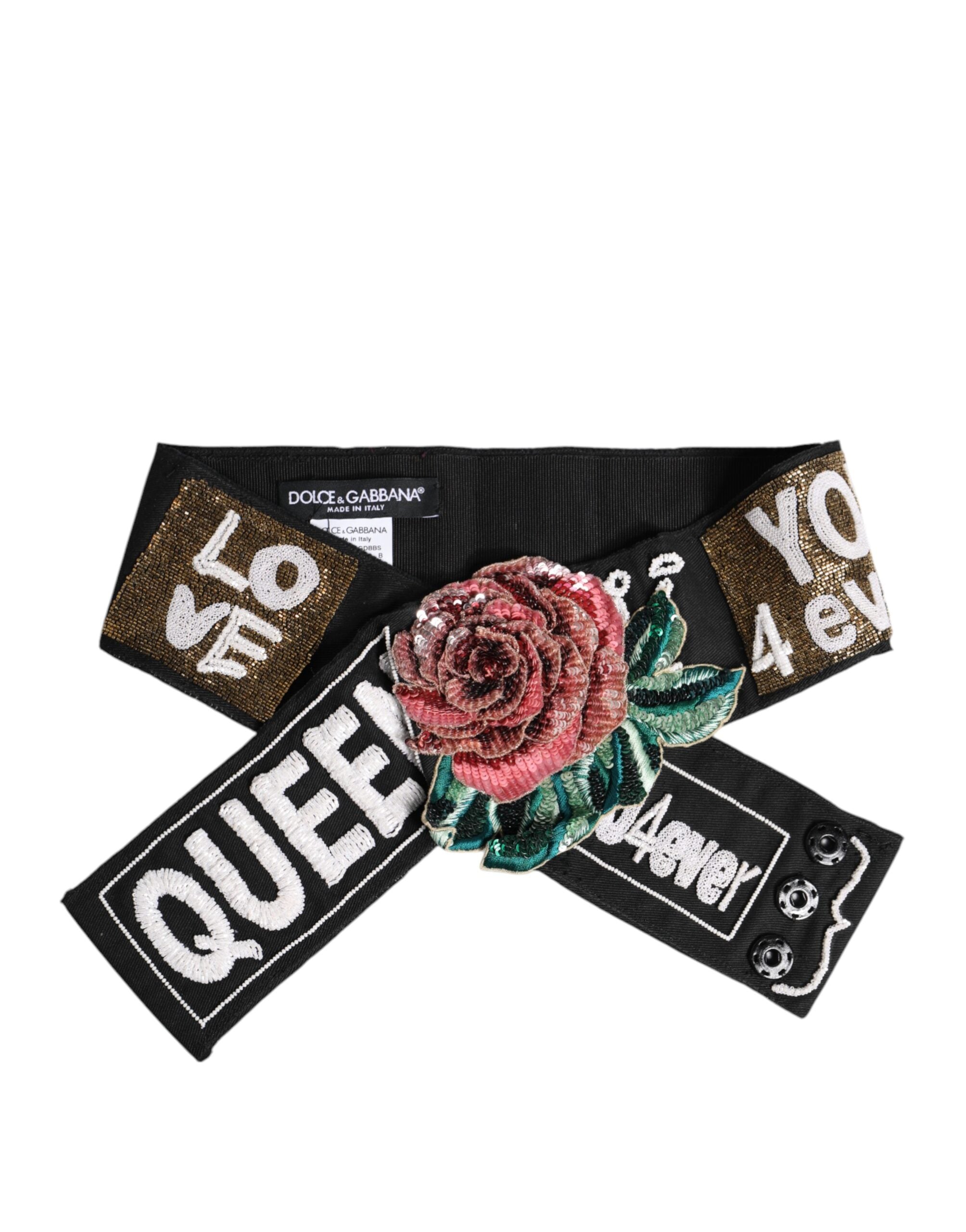 Dolce & Gabbana Black Stretch Multicolor Embellished Waist Belt