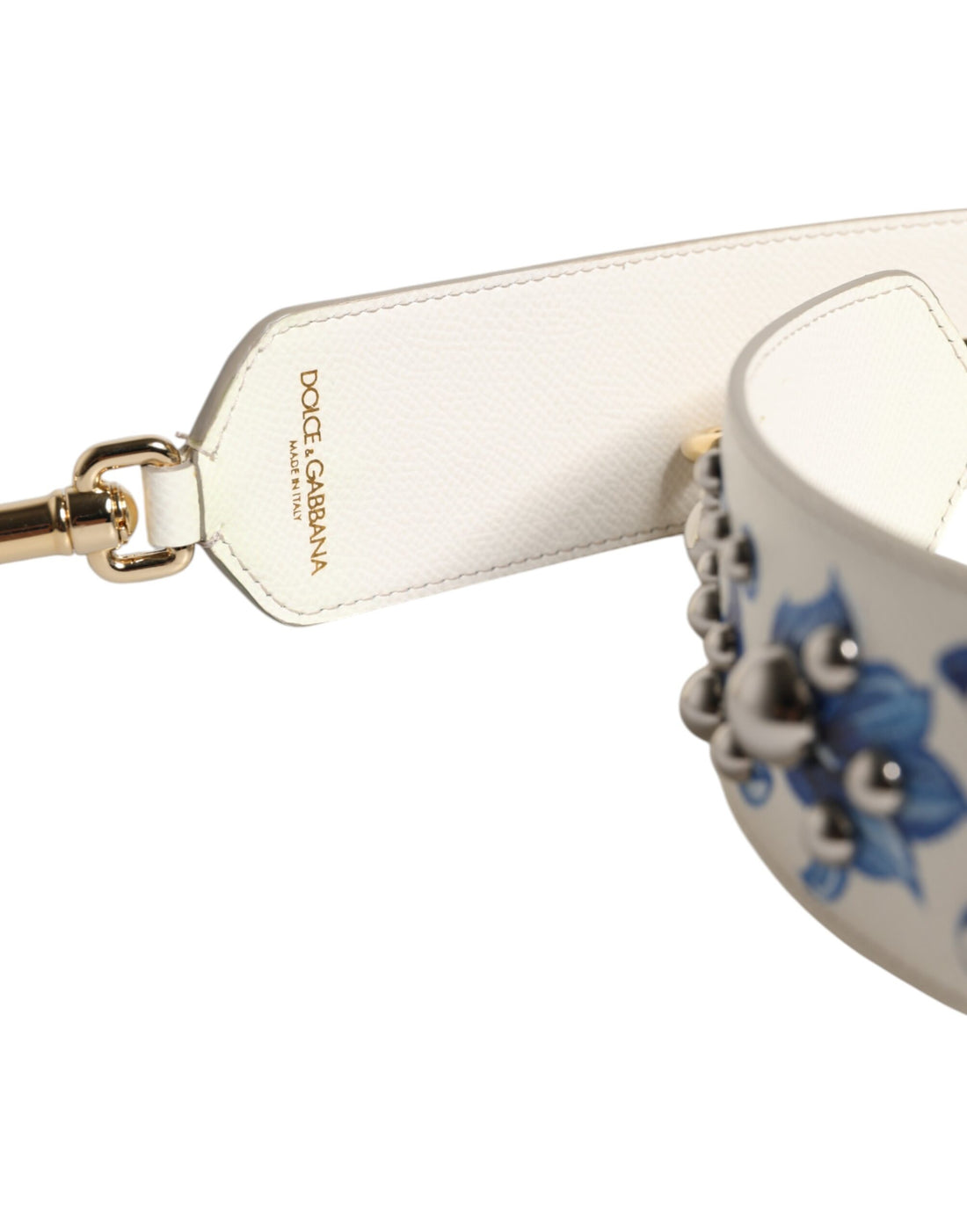 Dolce & Gabbana White Blue Floral Leather Stud Shoulder Strap