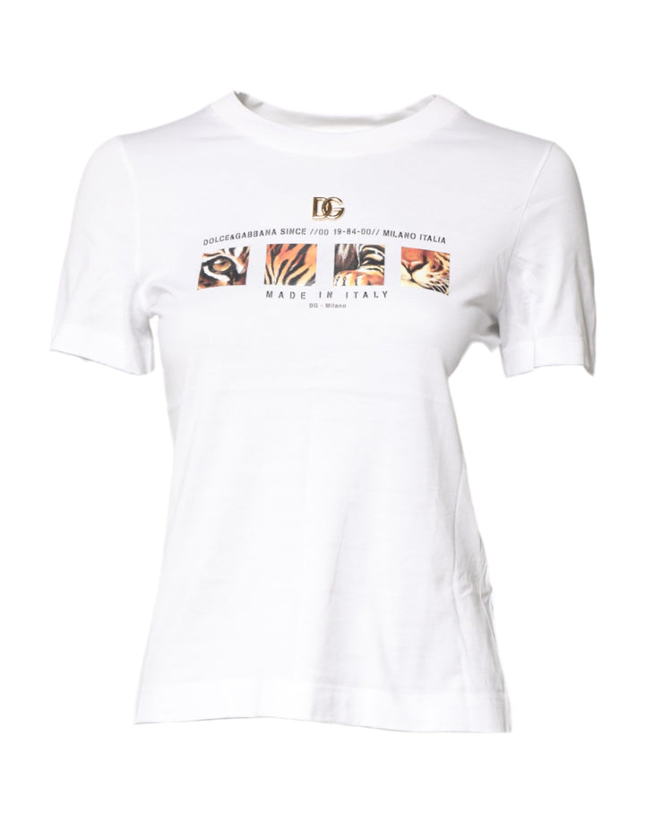 Dolce & Gabbana White Cotton Graphic Print Crew Neck T-shirt