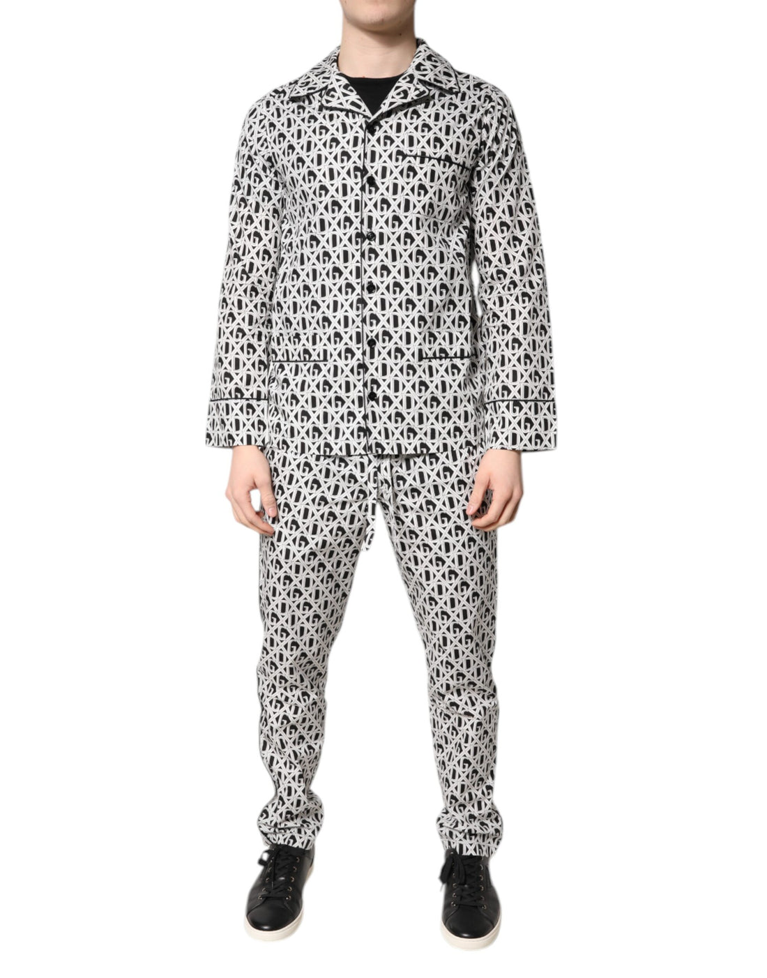 Dolce & Gabbana Black White DG Print Cotton Pajama Set Sleepwear