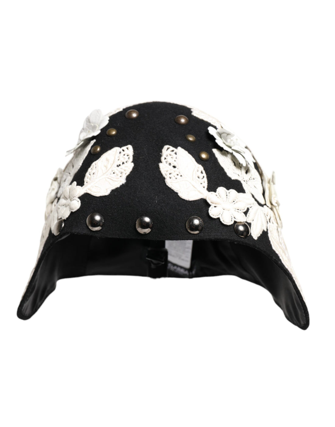 Dolce & Gabbana Black Wool White Floral Gold Leaf Cloche Hat