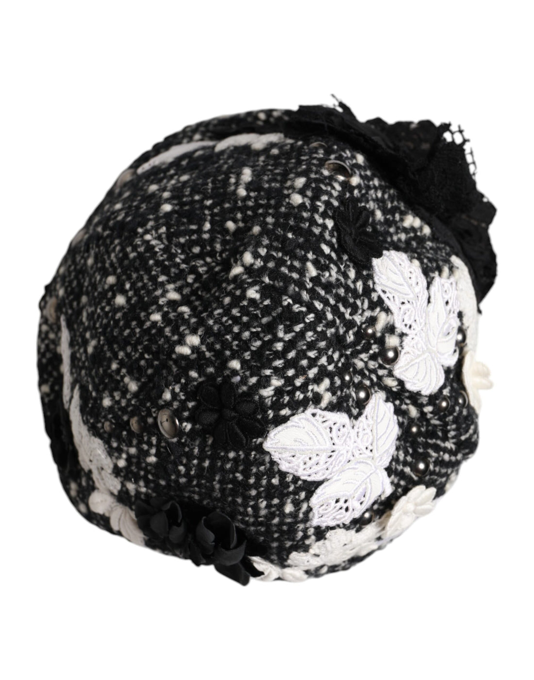 Dolce & Gabbana Black Wool White Floral Embellished Cloche Hat