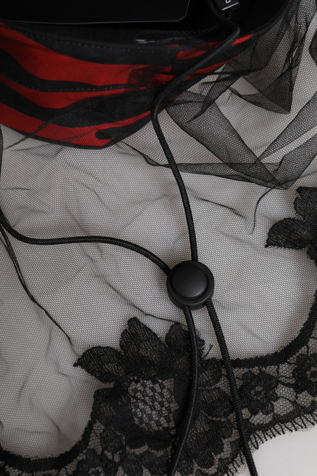 Dolce & Gabbana Black Red Stripes Lace Tulle Bucket Hat