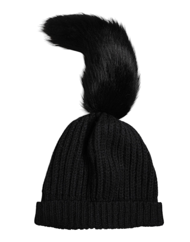 Dolce & Gabbana Black Acrylic Knitted Fur Winter Beanie Hat