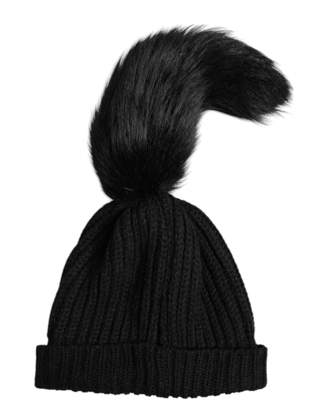 Dolce & Gabbana Black Acrylic Knitted Fur Winter Beanie Hat
