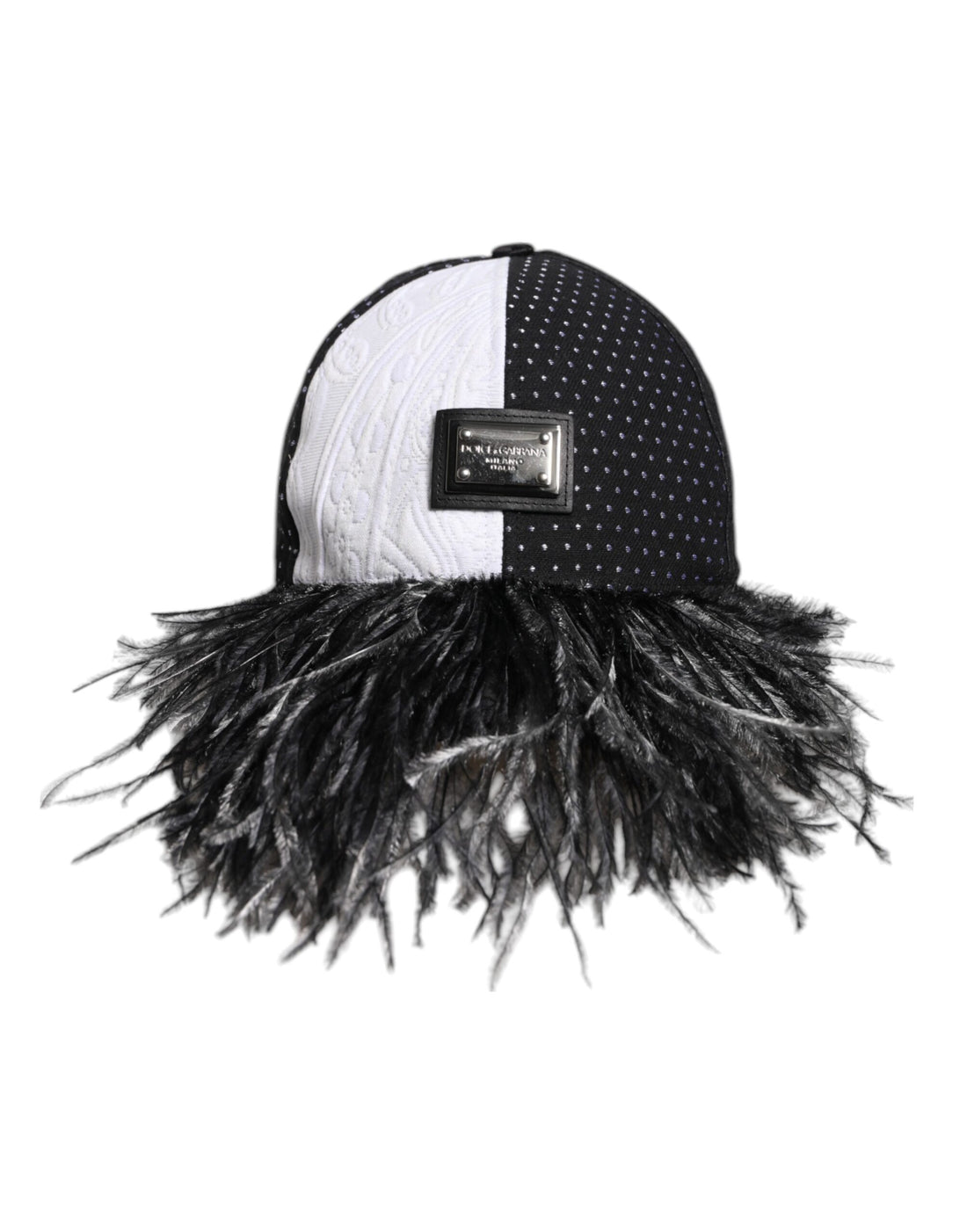 Dolce & Gabbana White Black Polka Dot Feathers Baseball Cap