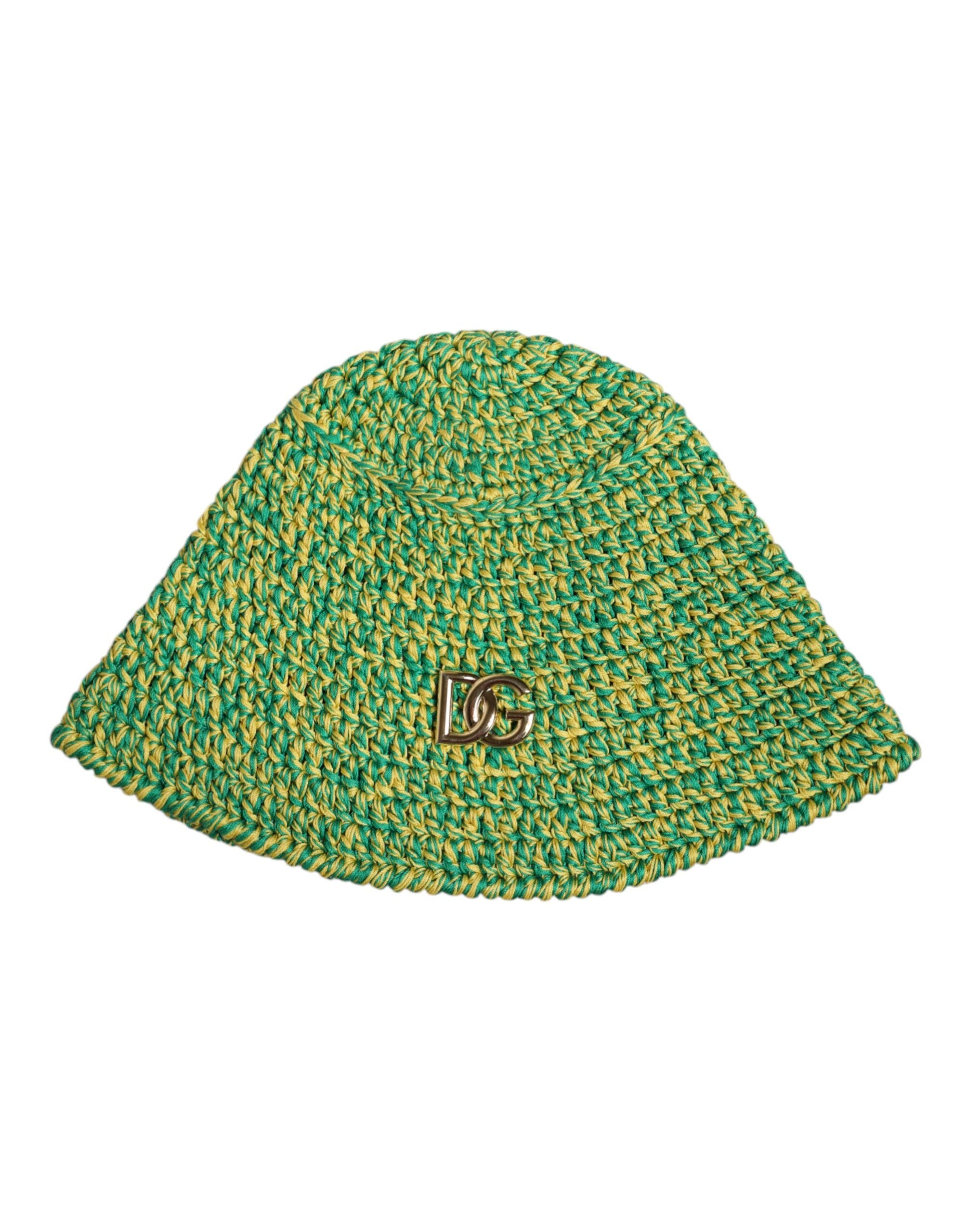 Dolce & Gabbana Green Cotton Crochet DG Logo Bucket Hat