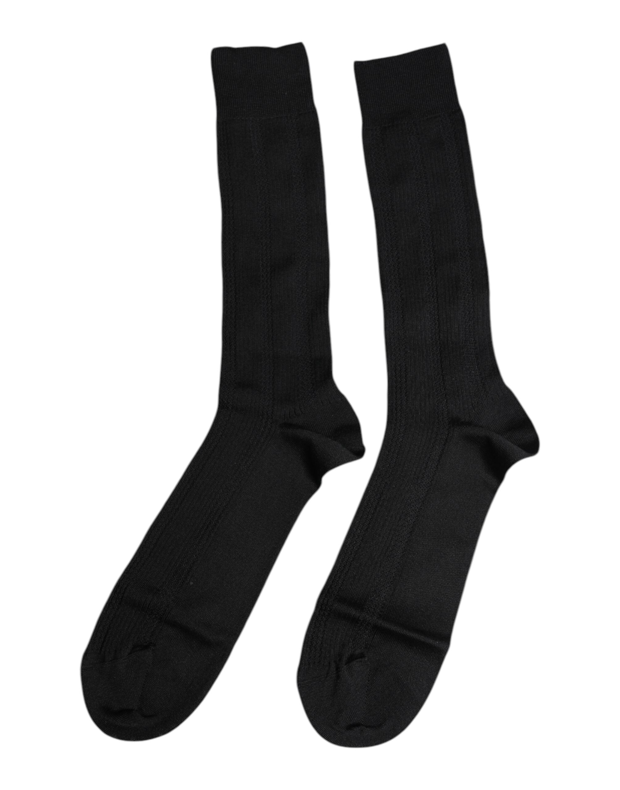Dolce & Gabbana Black Stretch Logo Mid Calf Men Socks