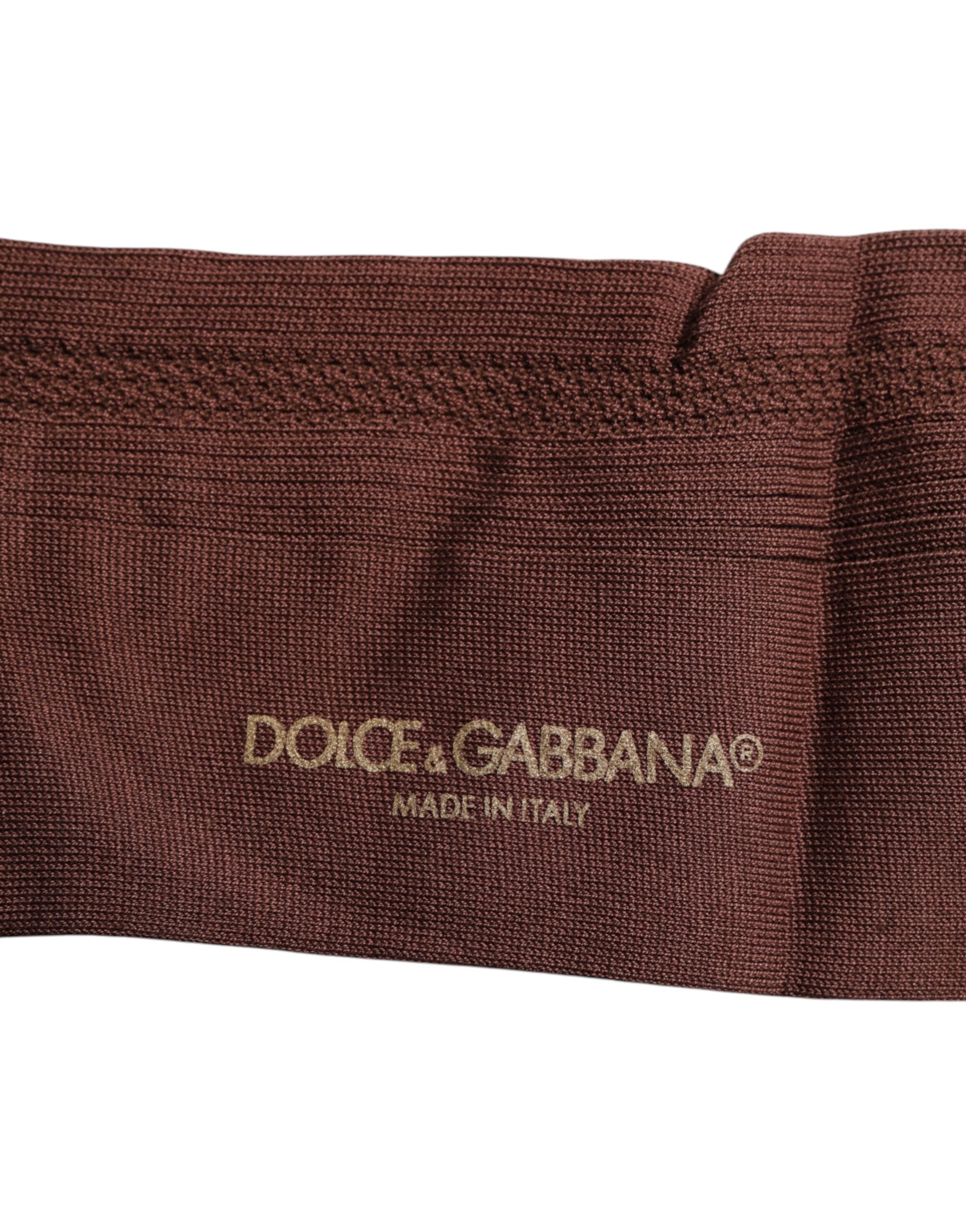 Dolce & Gabbana Brown Stretch Logo Print Mid Calf Socks