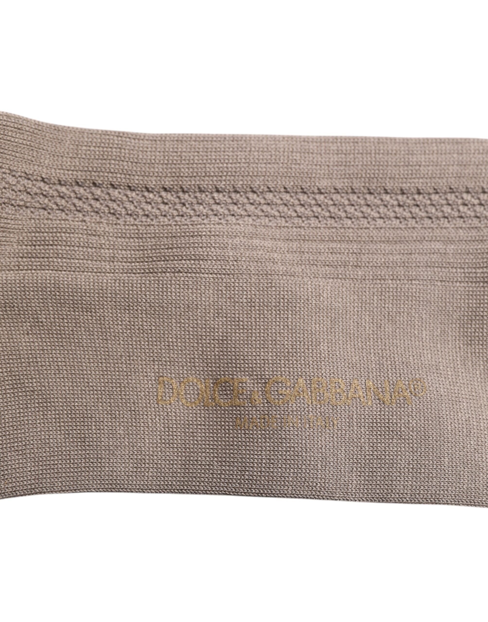 Dolce & Gabbana Brown Cotton Stretch Logo Over Calf Socks