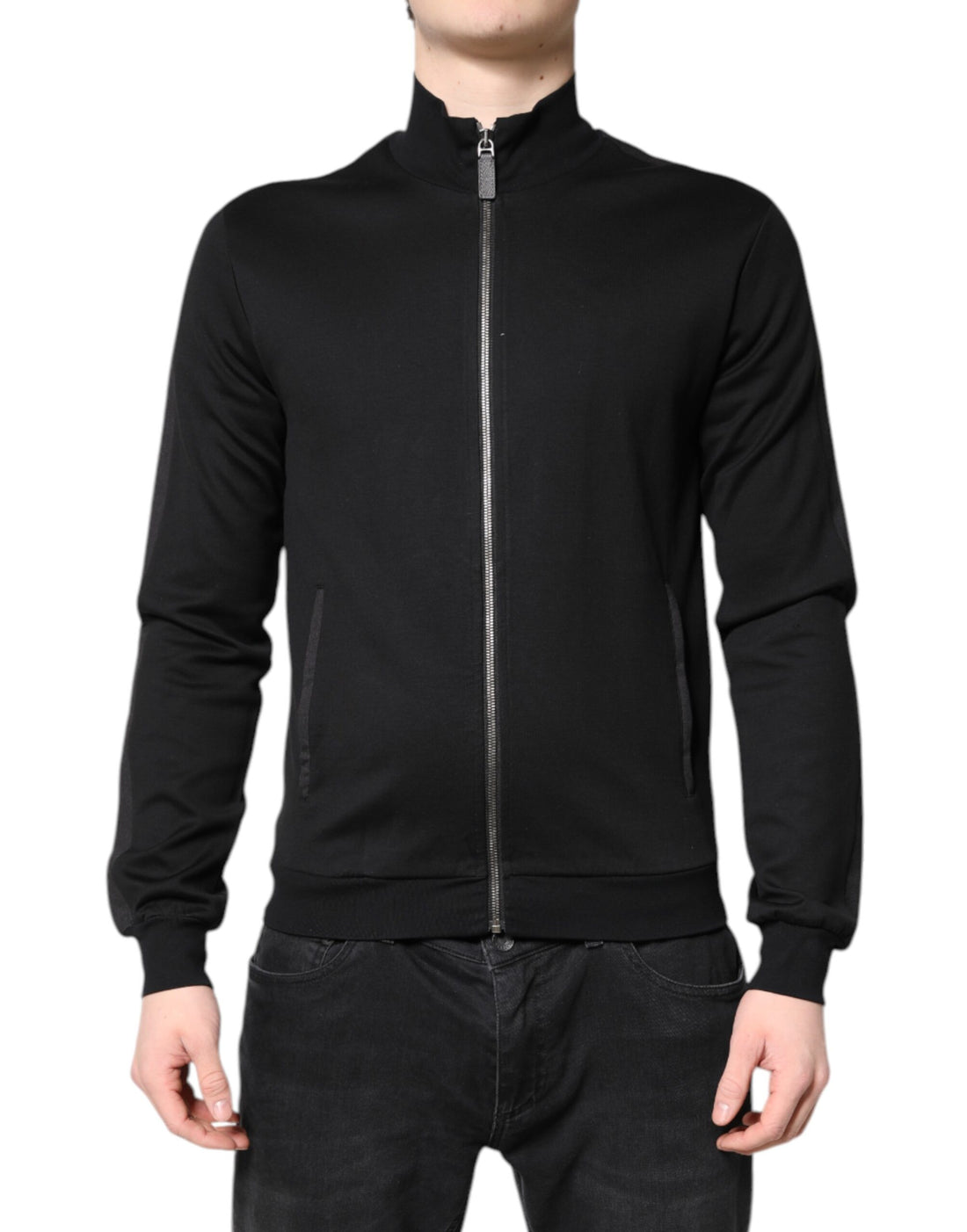 Dolce & Gabbana Black Cotton Logo Full Zip Men Bomber Jacket