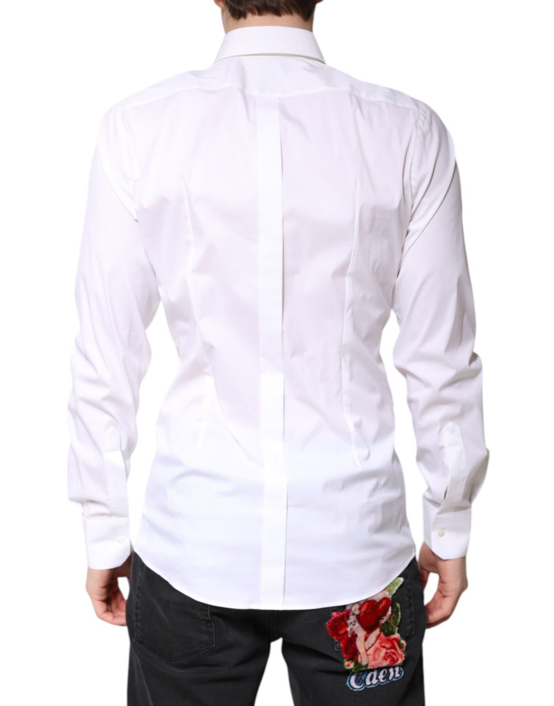 Dolce & Gabbana White Cotton GOLD Dress Formal Collared Shirt