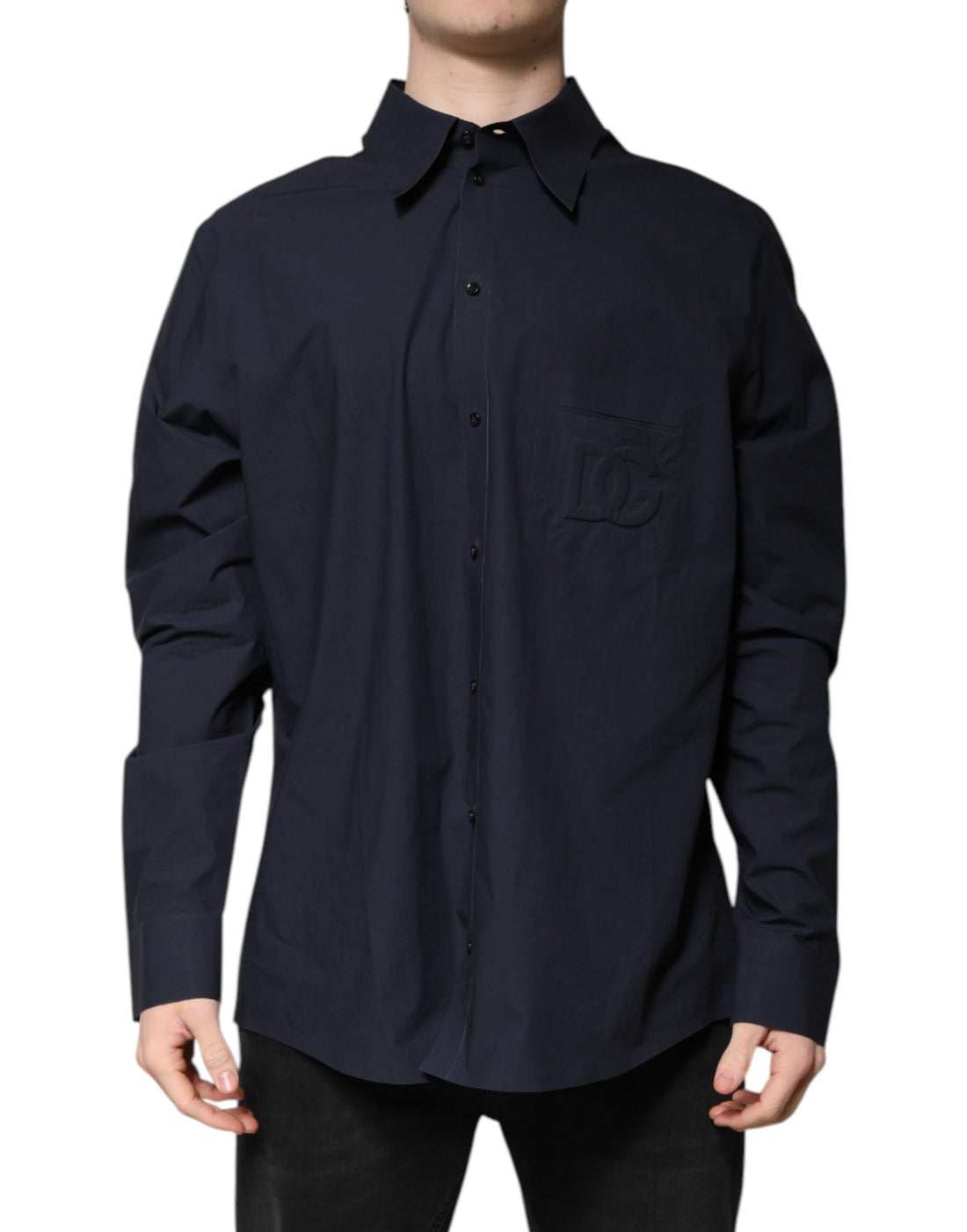 Dolce & Gabbana Dark Blue Cotton Long Sleeve Shirt