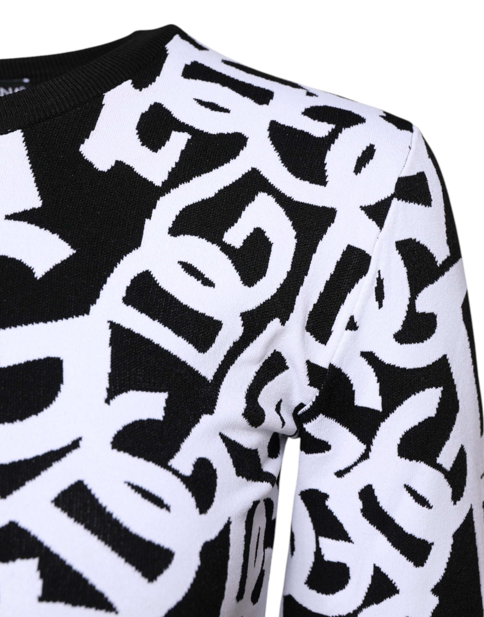 Dolce & Gabbana Black White Logo Print Women Pullover Sweater