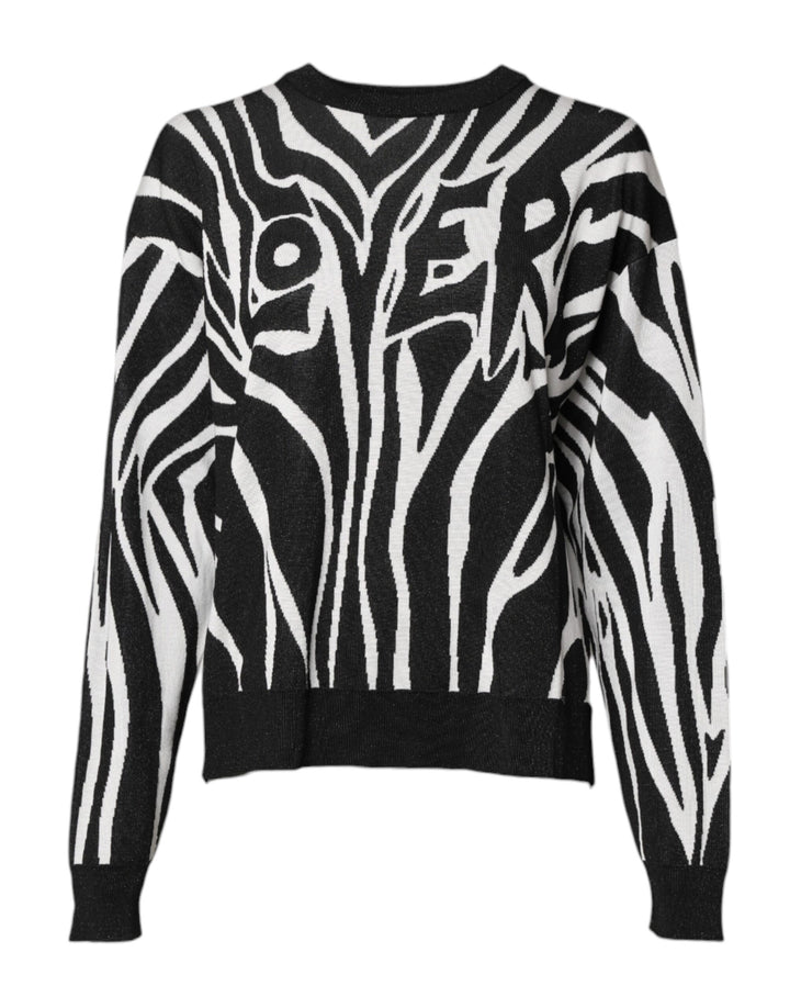 Dolce & Gabbana Black White Print Women Pullover Sweater