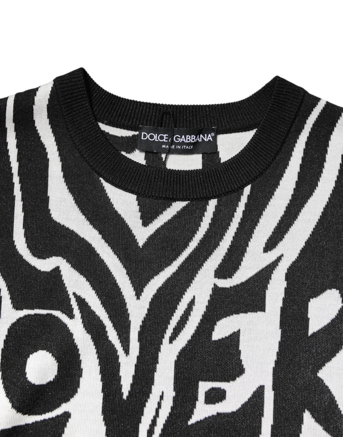 Dolce & Gabbana Black White Print Women Pullover Sweater