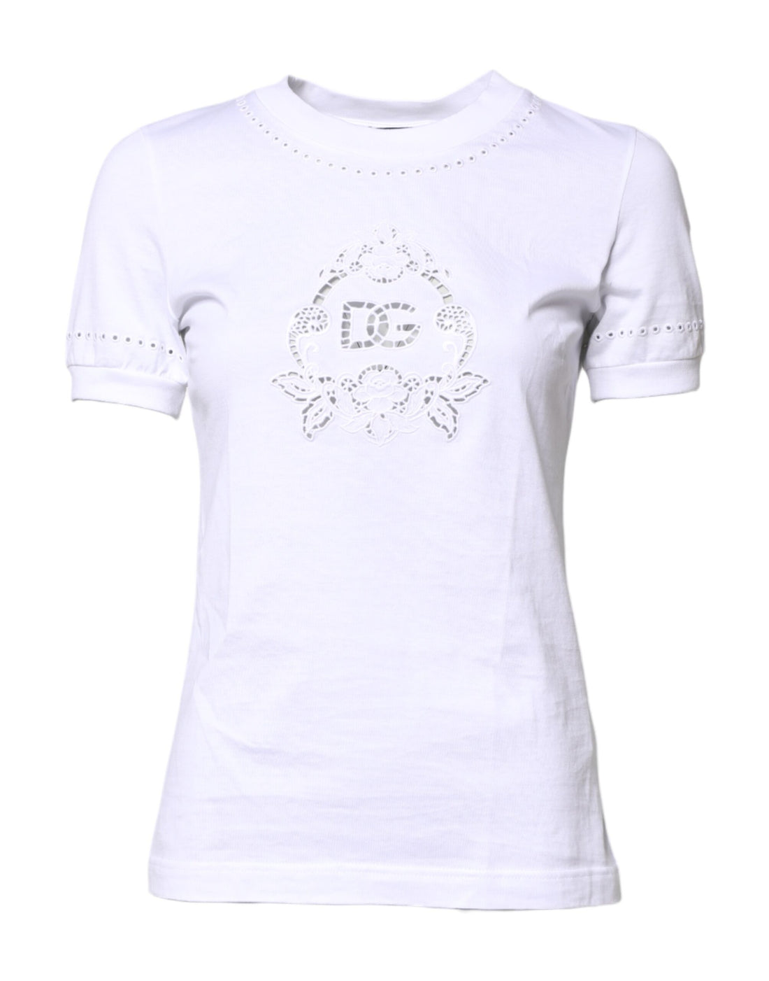 Dolce & Gabbana White Cotton Floral Logo Crew Neck T-shirt