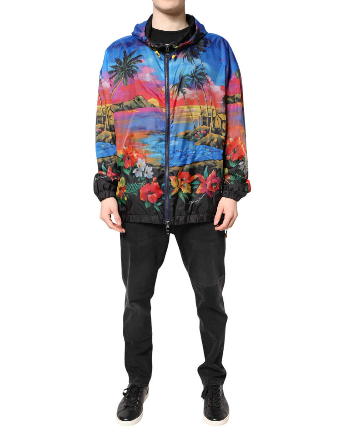Dolce & Gabbana Multicolor Print Hooded Windbreaker Jacket