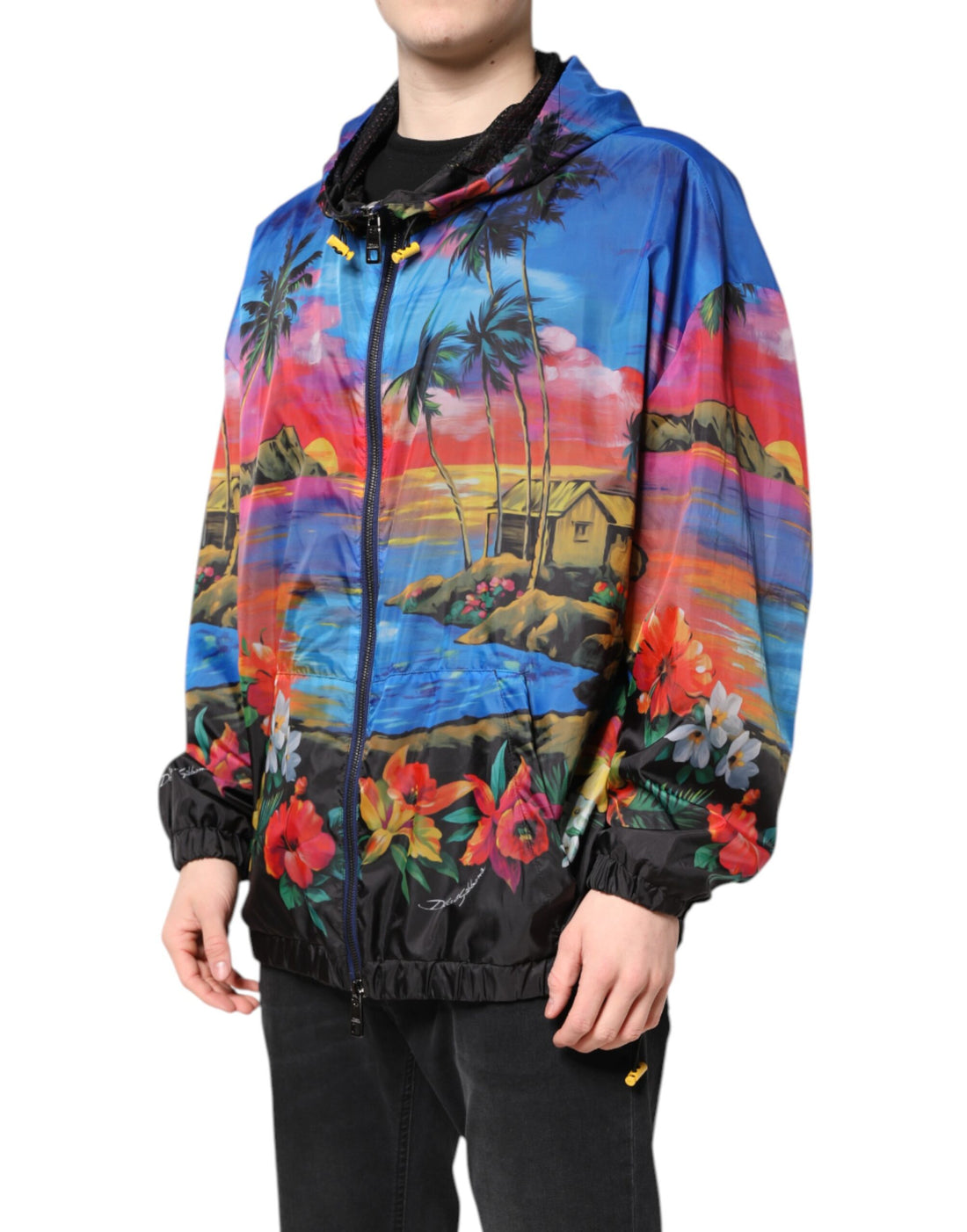 Dolce & Gabbana Multicolor Print Hooded Windbreaker Jacket