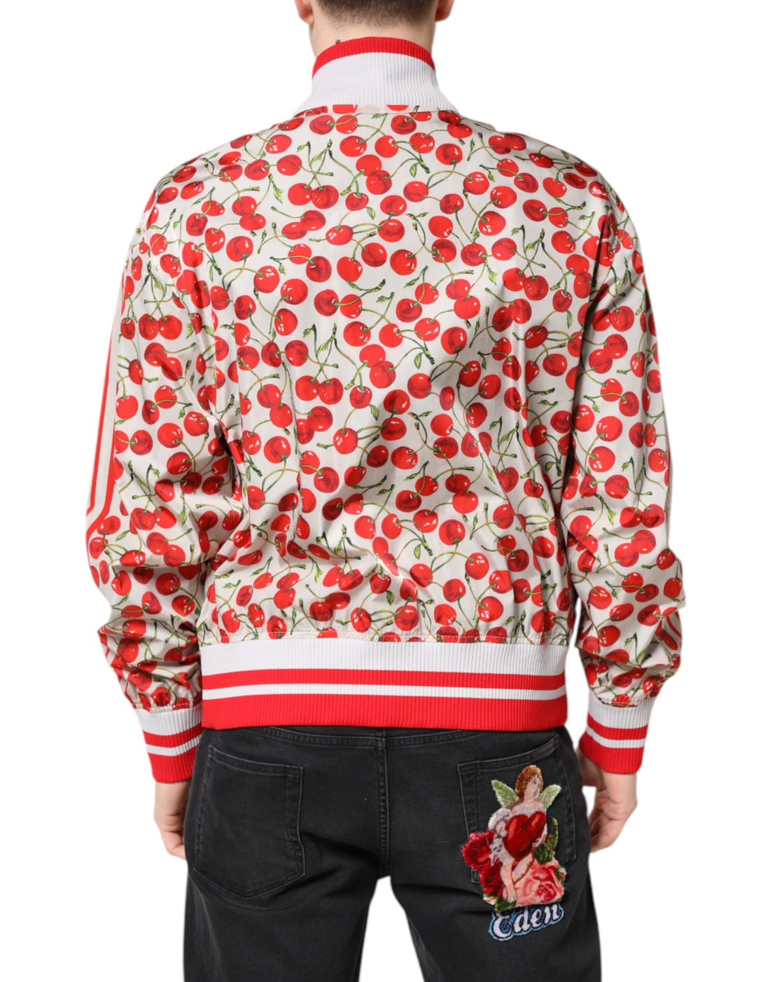 Dolce & Gabbana White Cherry Print Full Zip Bomber Jacket