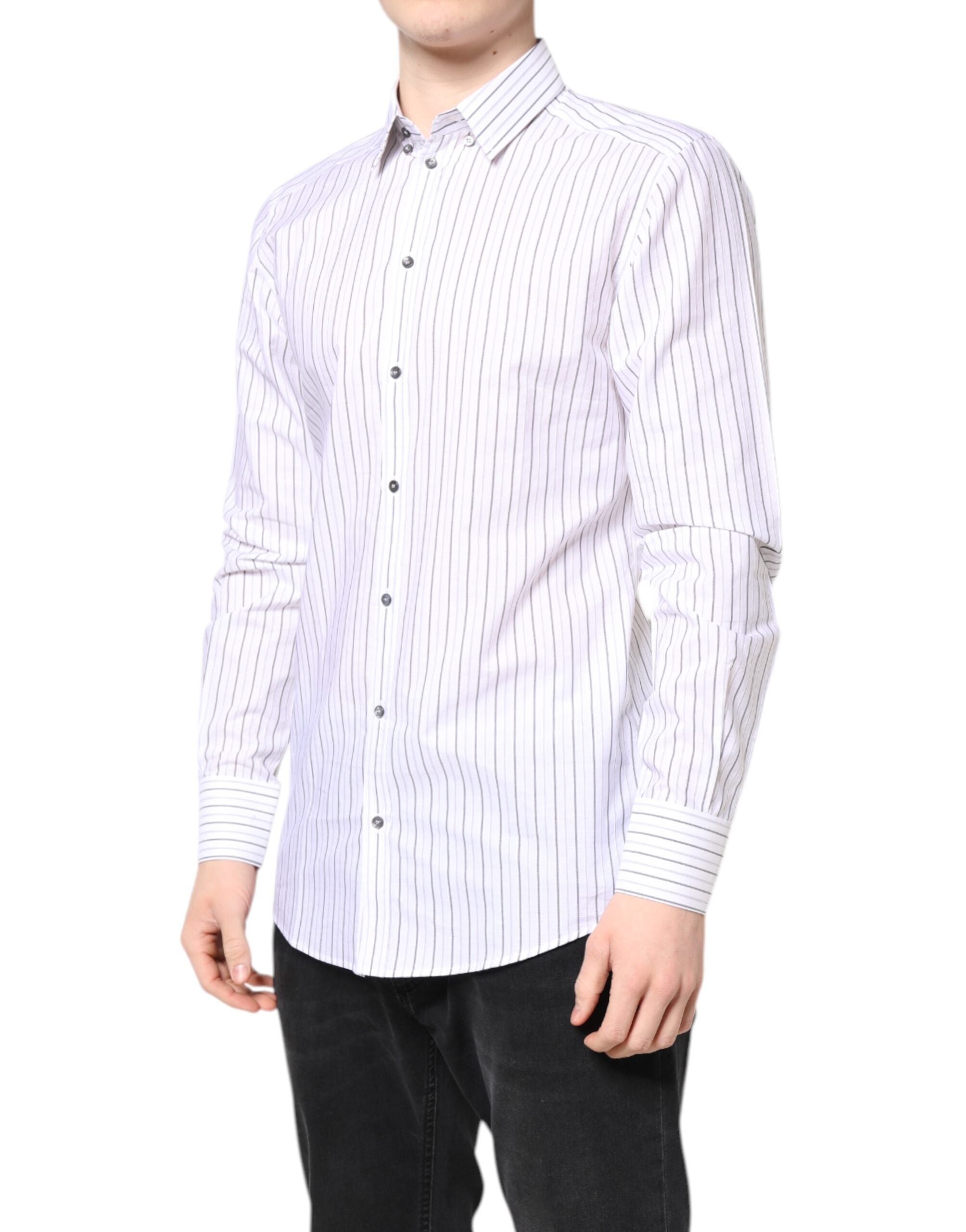 Dolce & Gabbana White Stripes Cotton GOLD Formal Dress Shirt