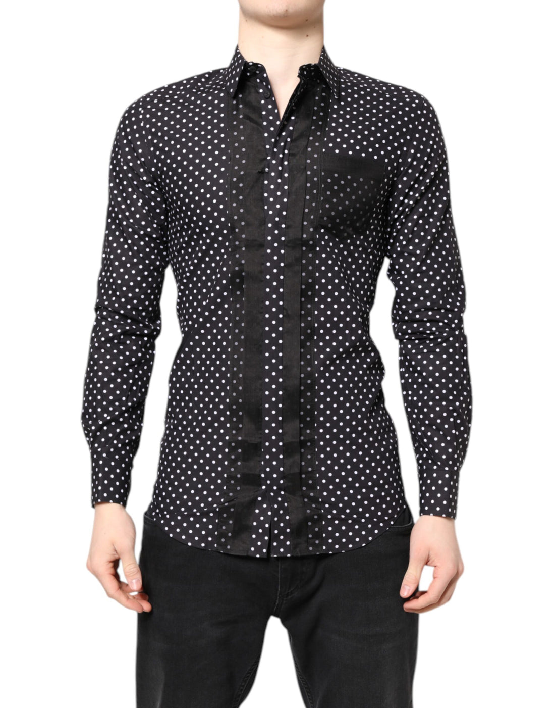 Dolce & Gabbana Black Polka Dot Long Sleeves Gold Formal Shirt