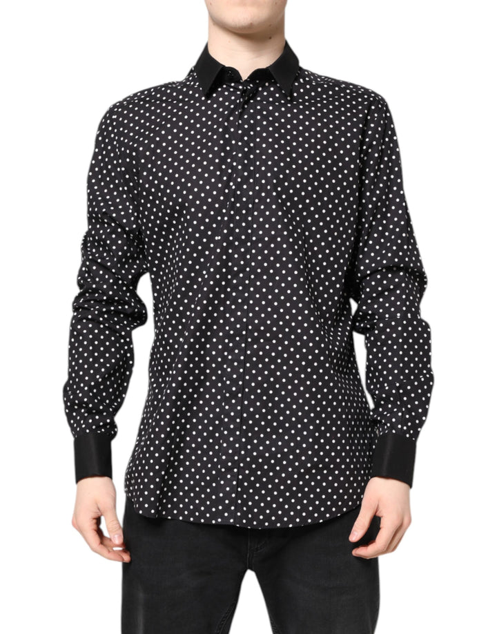 Dolce & Gabbana Black Polka Dot Cotton Formal Dress Shirt