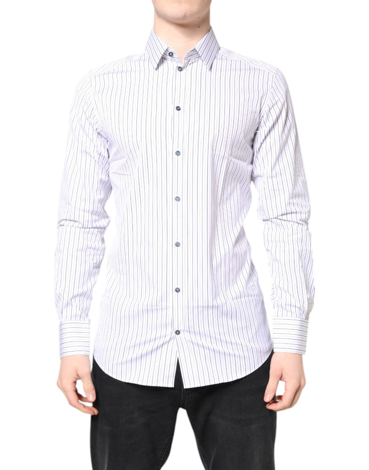 Dolce & Gabbana White Stripes GOLD Cotton Formal Shirt