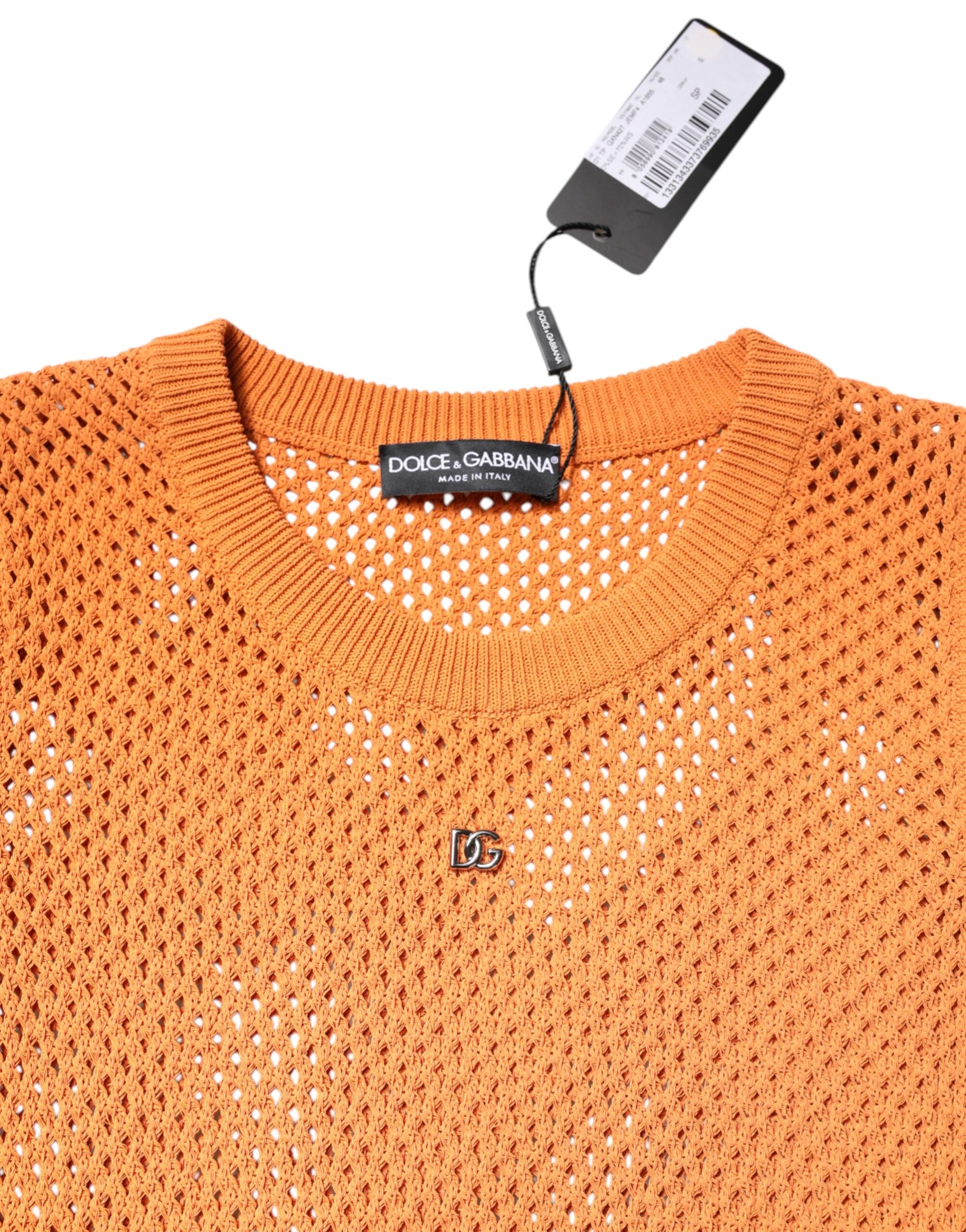 Dolce & Gabbana Orange Cashmere Round Neck Sleeveless T-shirt