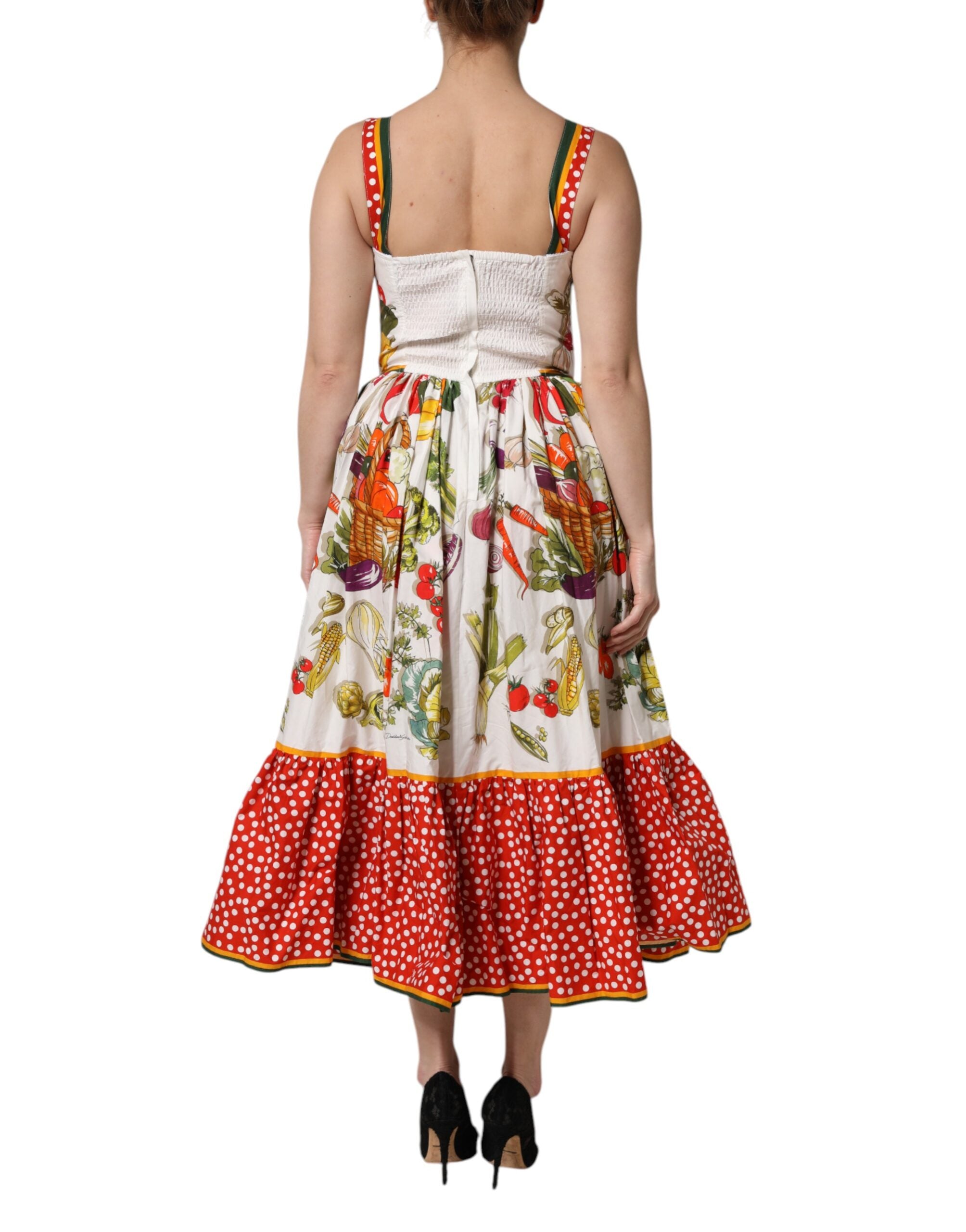 Dolce & Gabbana White Vegetables Sleeveless A-line Dress