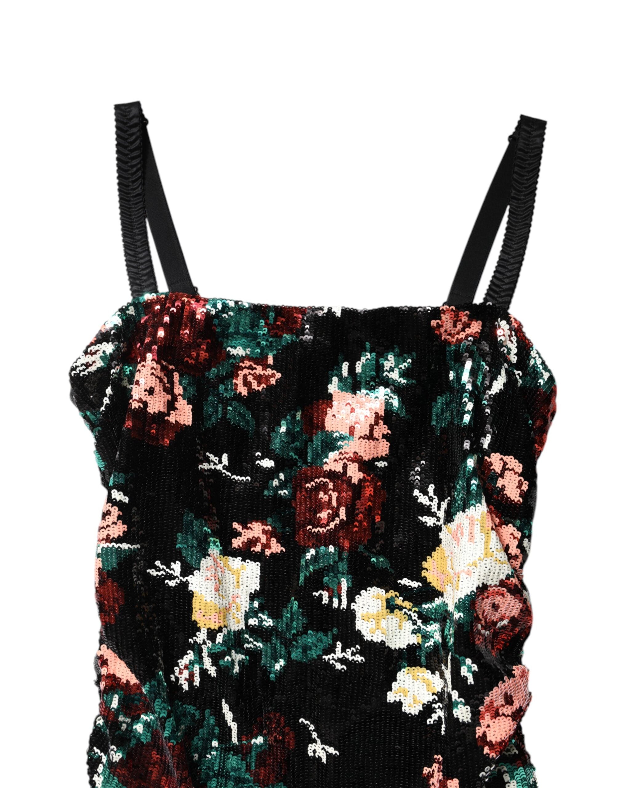 Dolce & Gabbana Black Floral Sequin Sleeveless Sheath Dress