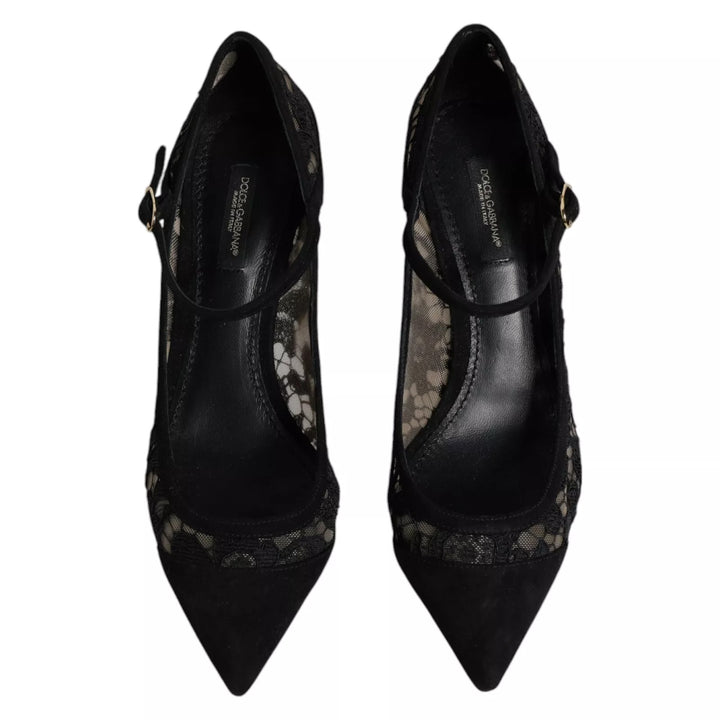 Dolce & Gabbana Black Mary Jane Taormina Lace Pumps Shoes