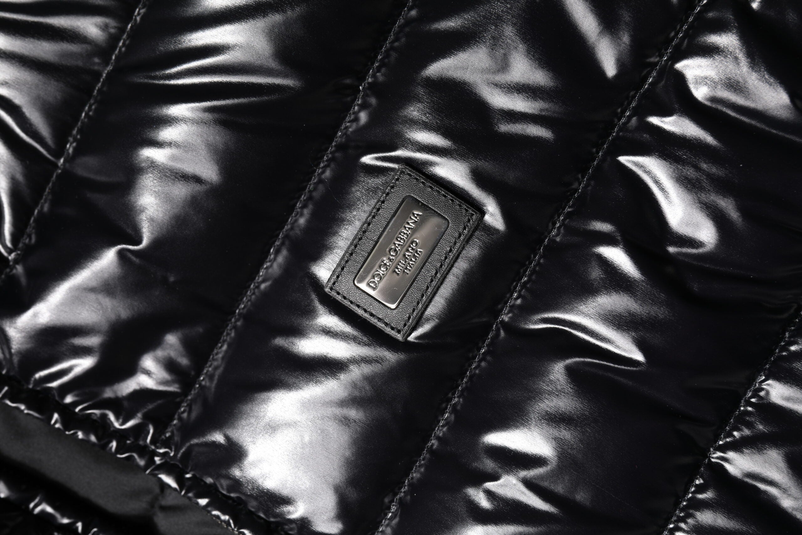 Dolce & Gabbana Black Logo Plaque Full Zip Puffer Jacket