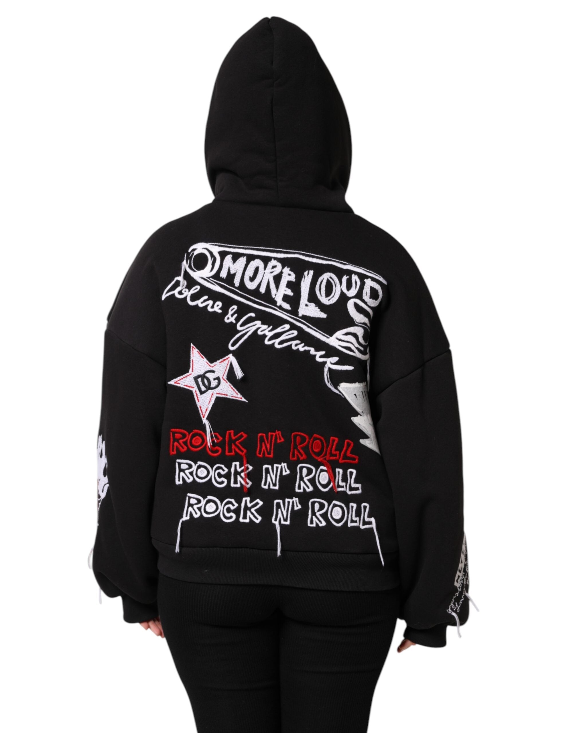 Dolce & Gabbana Black Embroidered Full Zip Hooded Jacket