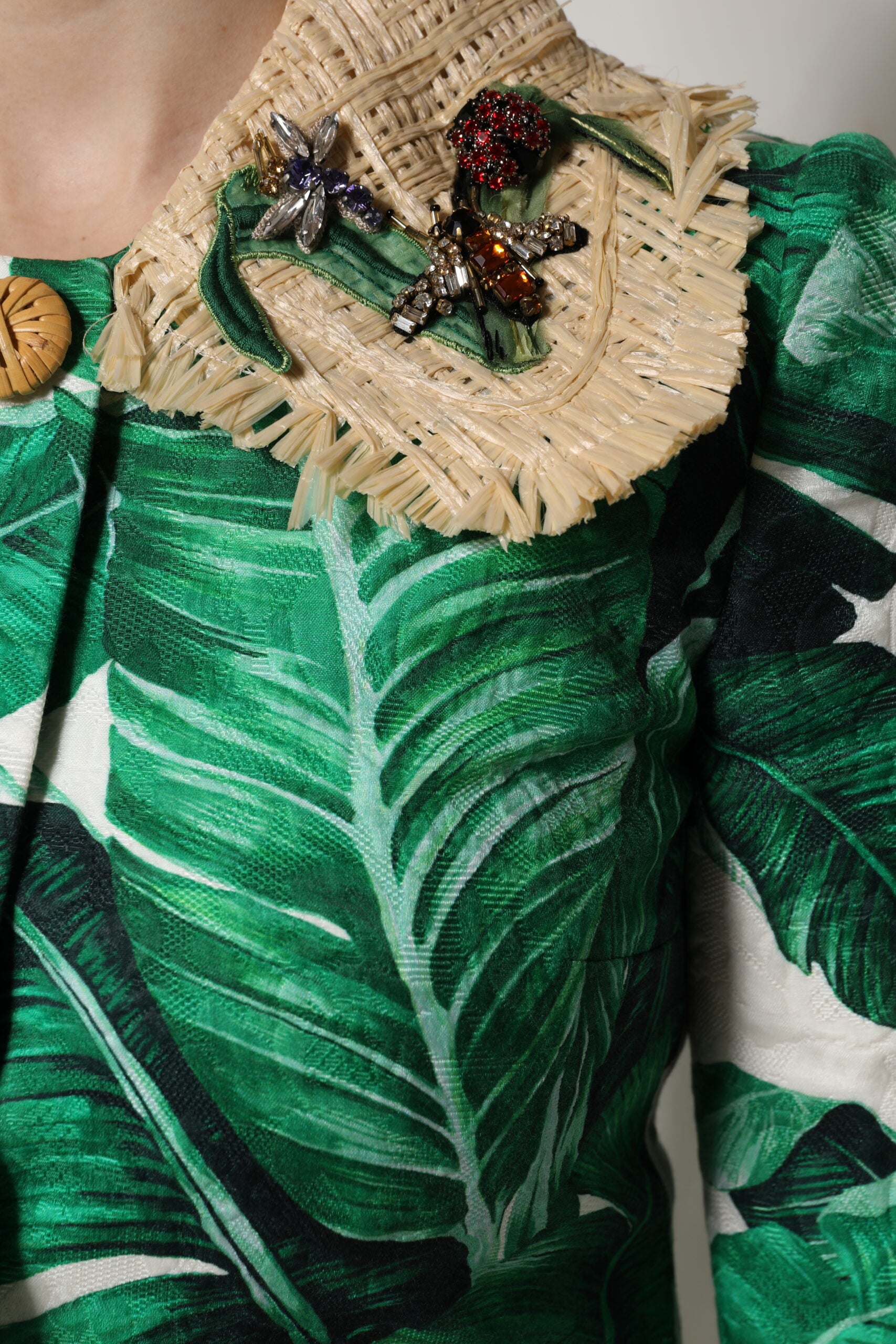 Dolce & Gabbana Multicolor Leaf Print Embellished Trenchcoat Jacket