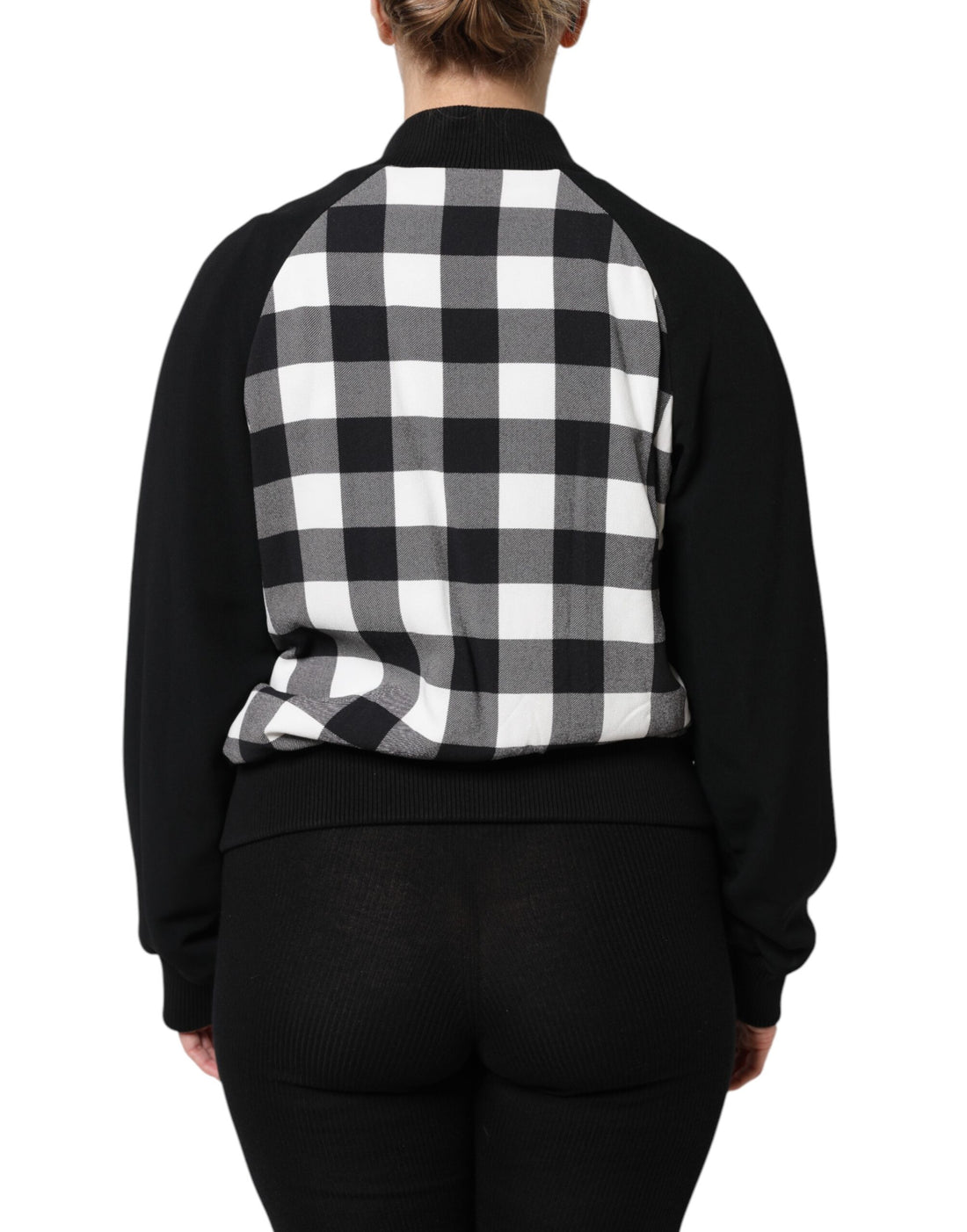 Dolce & Gabbana Black White Check Floral Button Down Jacket
