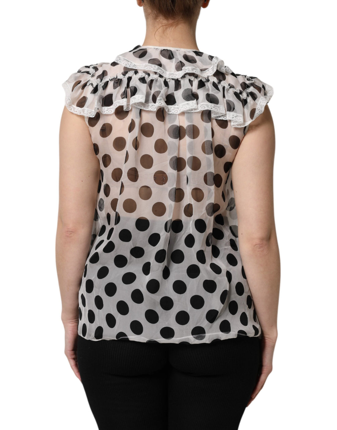 Dolce & Gabbana White Black Polka Dot Cotton Sleeveless Top