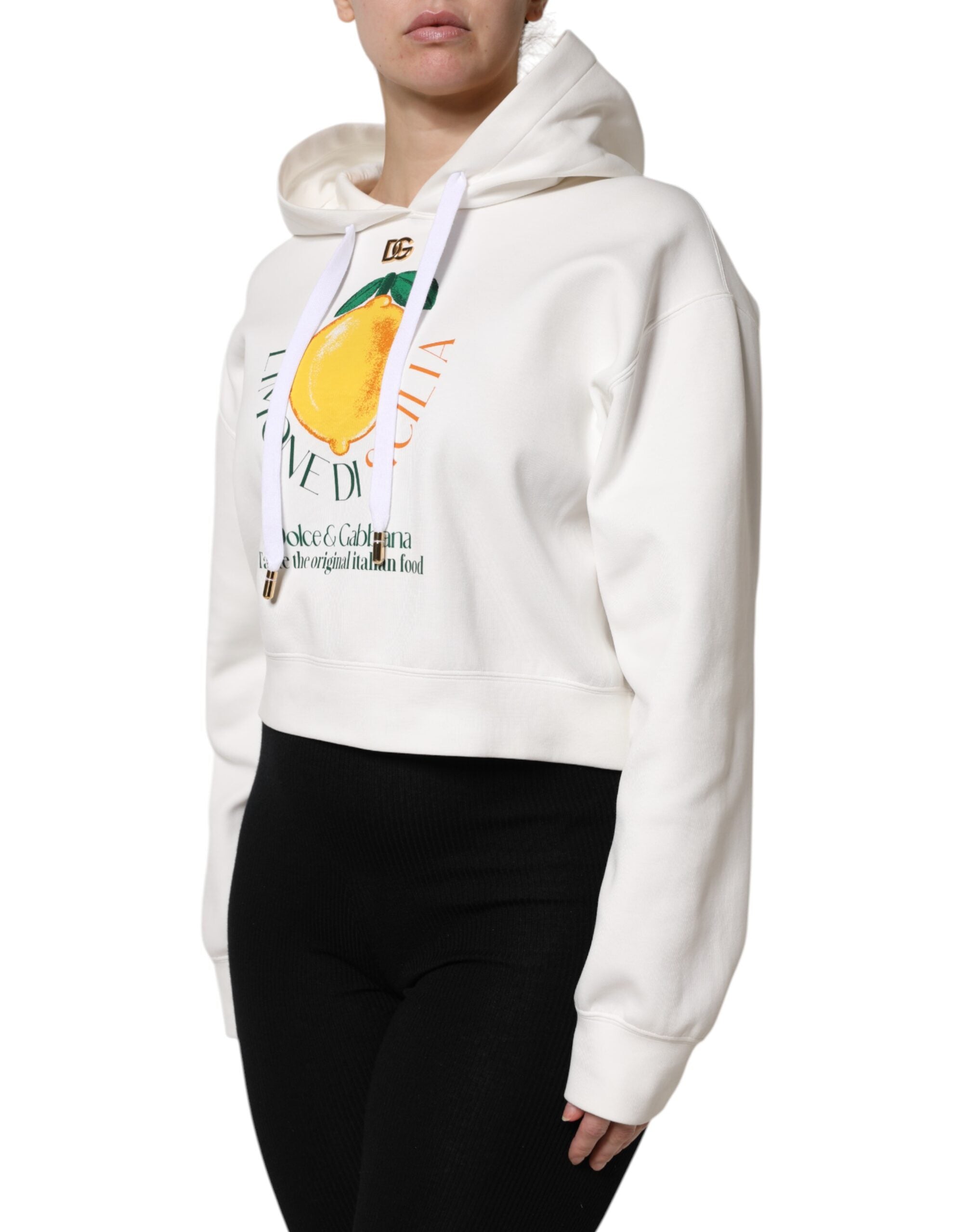 Dolce & Gabbana Ivory Cotton Printed Hooded Pullover Sweater