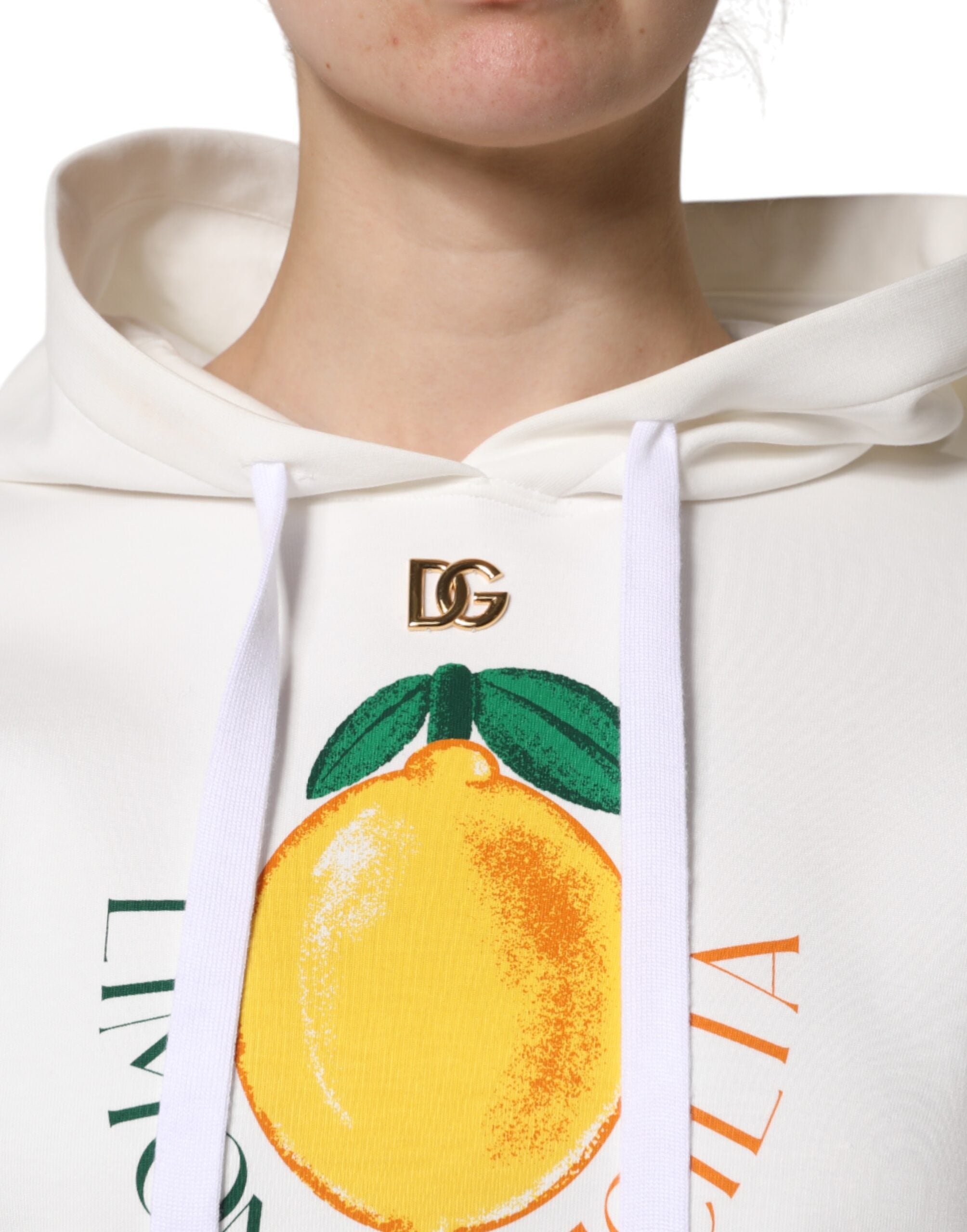 Dolce & Gabbana Ivory Cotton Printed Hooded Pullover Sweater