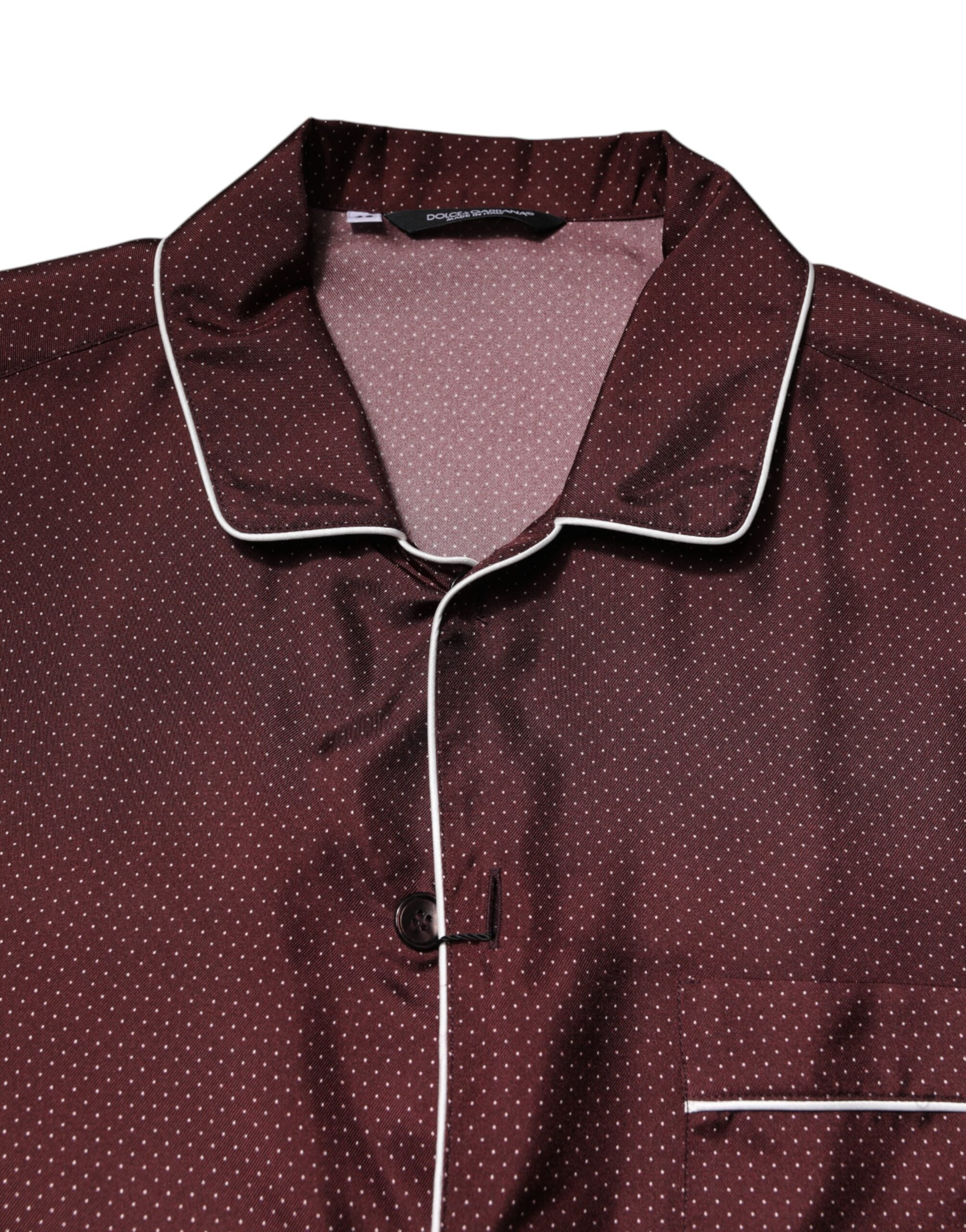 Dolce & Gabbana Burgundy Silk Dotted Long Sleeves Shirt