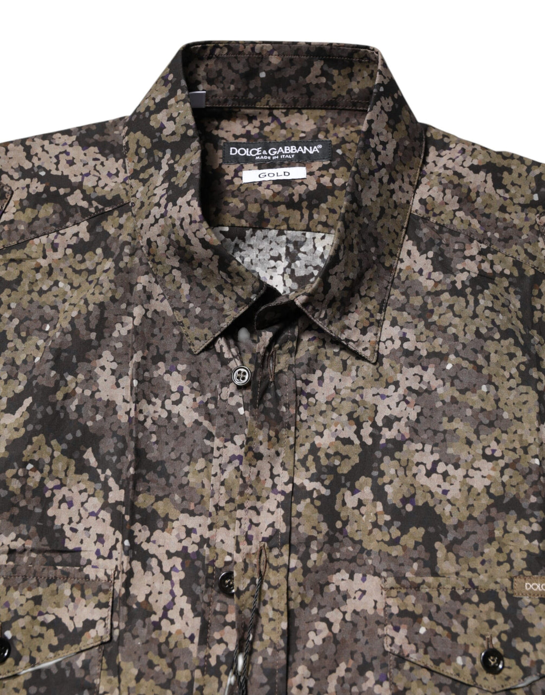 Dolce & Gabbana Multicolor Camouflage Button Down GOLD Shirt