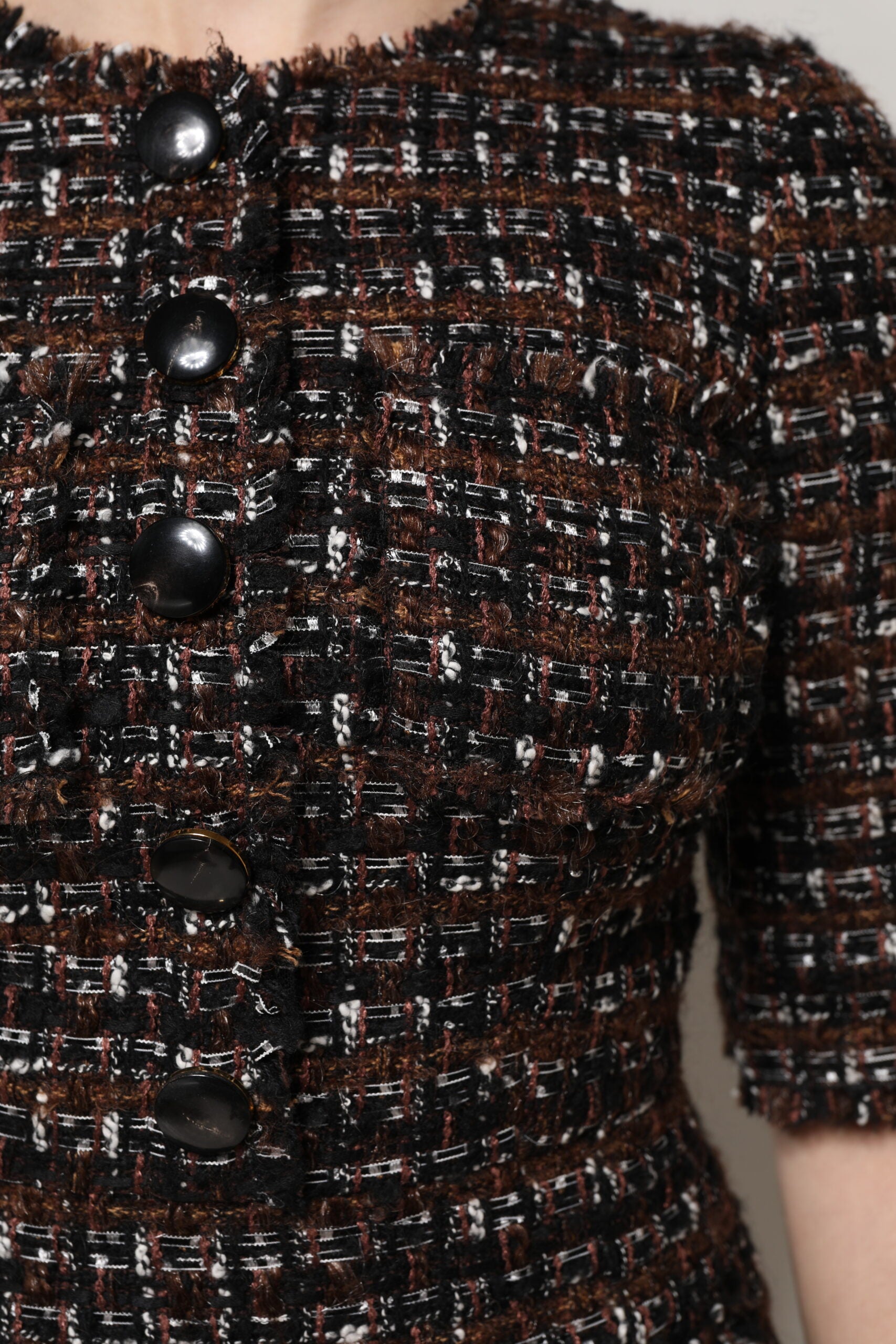 Dolce & Gabbana Brown Tweed Short Sleeves A-line Mini Dress
