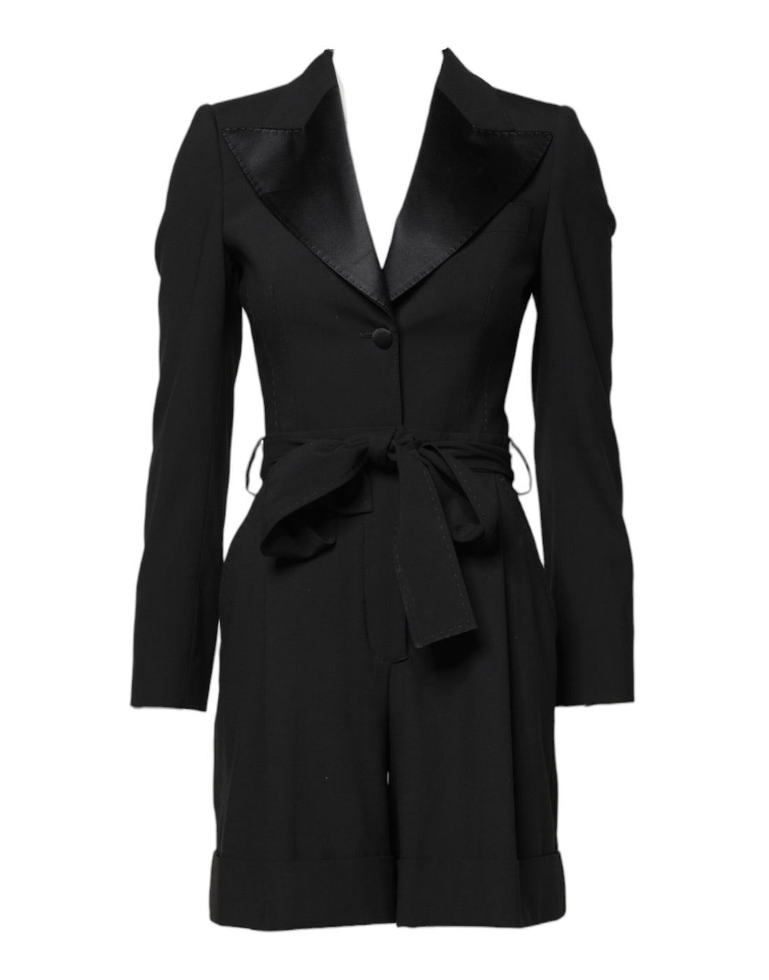 Dolce & Gabbana Black Wool Jumpsuit Dress Women Coat Jacket